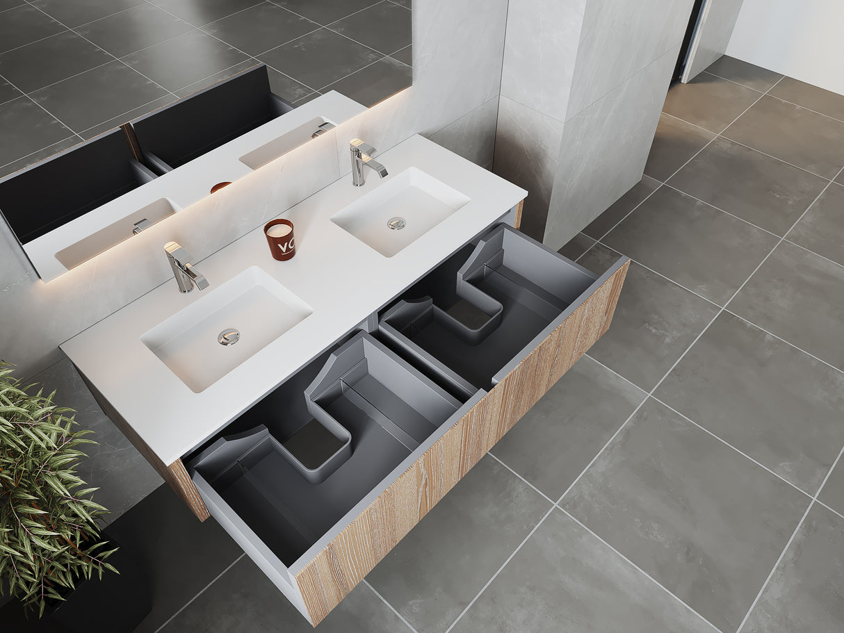 Legno 60" Weathered Grey Double Sink Bathroom Vanity with Matte White VIVA Stone Solid Surface Countertop Laviva 313LGN-60DWG-MW