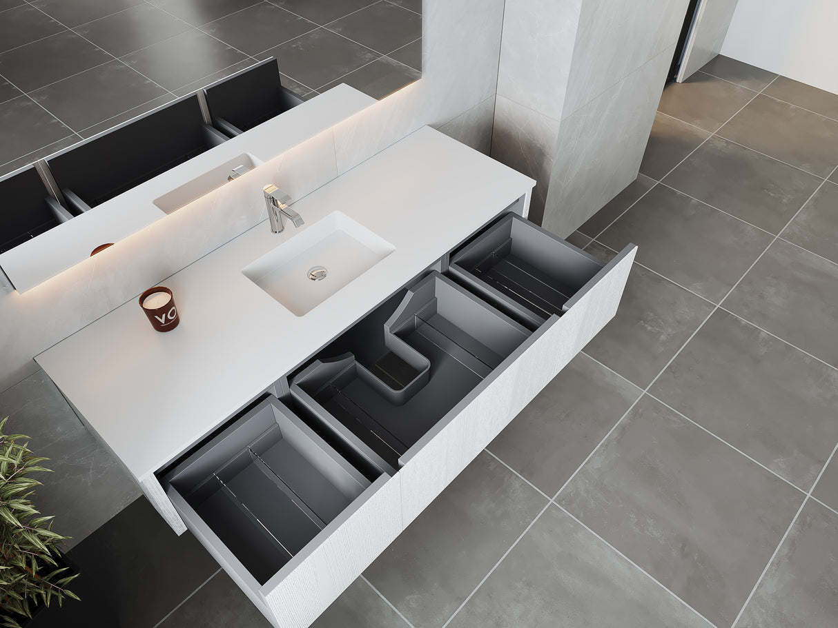 Legno 66" Alabaster White Bathroom Vanity with Matte White VIVA Stone Solid Surface Countertop Laviva 313LGN-66AW-MW