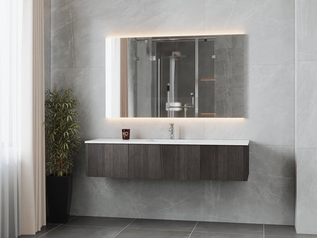 Legno 66" Carbon Oak Bathroom Vanity with Matte White VIVA Stone Solid Surface Countertop Laviva 313LGN-66CR-MW