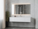 Legno 72" Alabaster White Single Sink Bathroom Vanity with Matte White VIVA Stone Solid Surface Countertop Laviva 313LGN-72CAW-MW