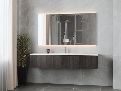 Legno 72" Carbon Oak Single Sink Bathroom Vanity with Matte White VIVA Stone Solid Surface Countertop Laviva 313LGN-72CCR-MW
