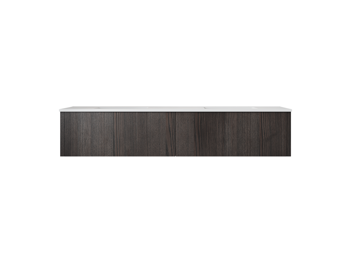 Legno 72" Carbon Oak Double Sink Bathroom Vanity with Matte White VIVA Stone Solid Surface Countertop Laviva 313LGN-72DCR-MW