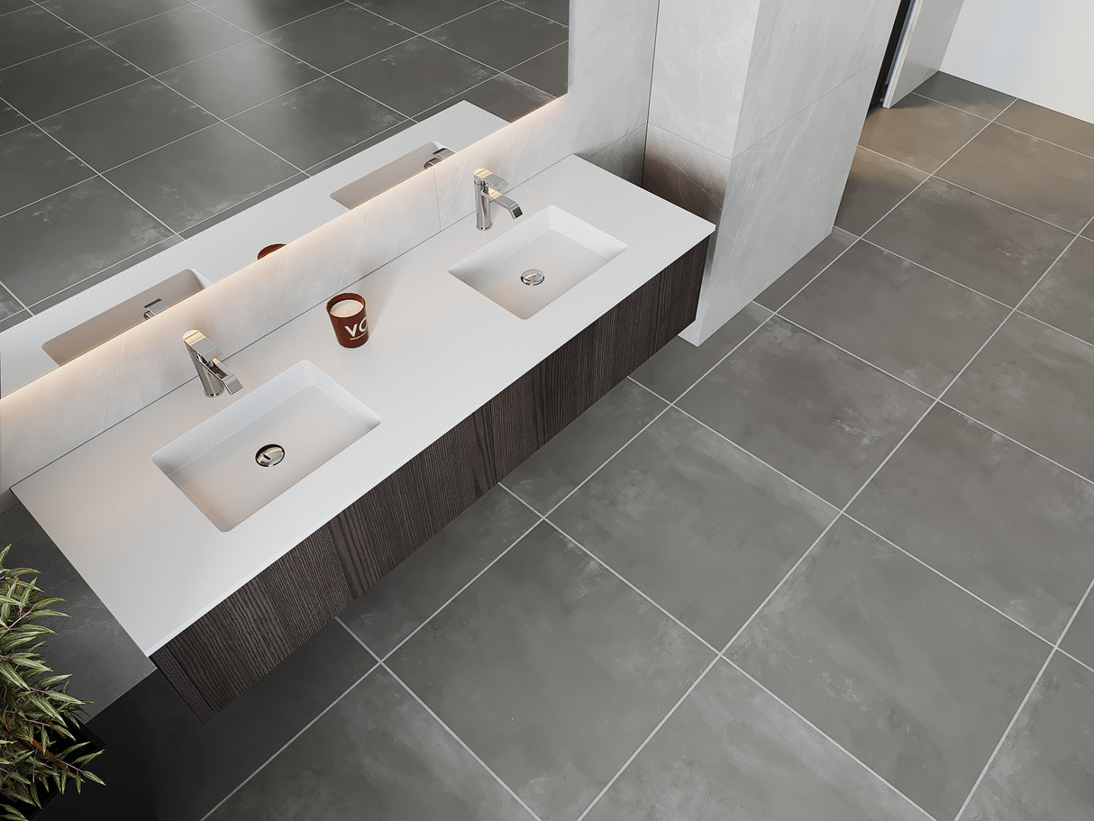 Legno 72" Carbon Oak Double Sink Bathroom Vanity with Matte White VIVA Stone Solid Surface Countertop Laviva 313LGN-72DCR-MW