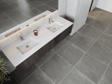 Legno 72" Carbon Oak Double Sink Bathroom Vanity with Matte White VIVA Stone Solid Surface Countertop Laviva 313LGN-72DCR-MW