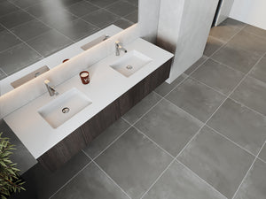 Legno 72" Carbon Oak Double Sink Bathroom Vanity with Matte White VIVA Stone Solid Surface Countertop Laviva 313LGN-72DCR-MW