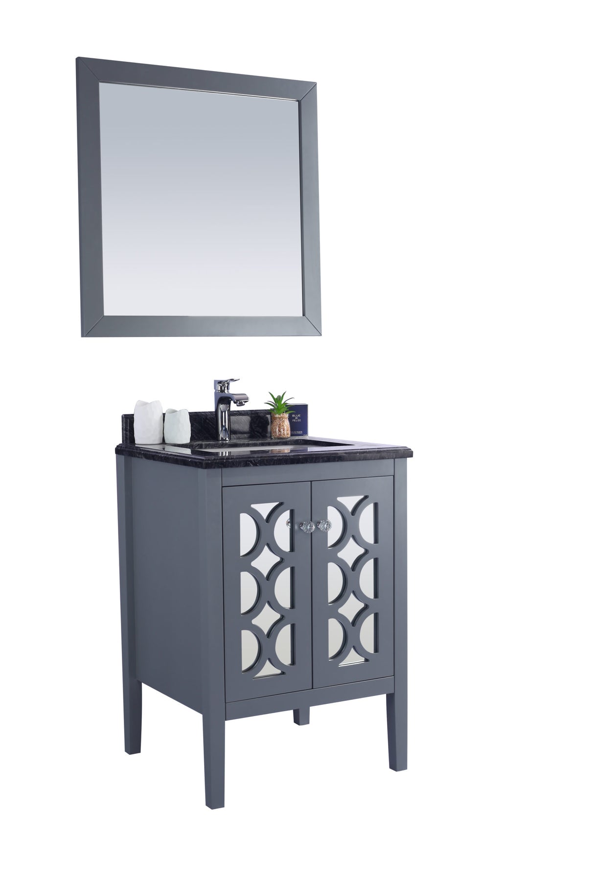 Mediterraneo 24" Grey Bathroom Vanity with Black Wood Marble Countertop Laviva 313MKSH-24G-BW