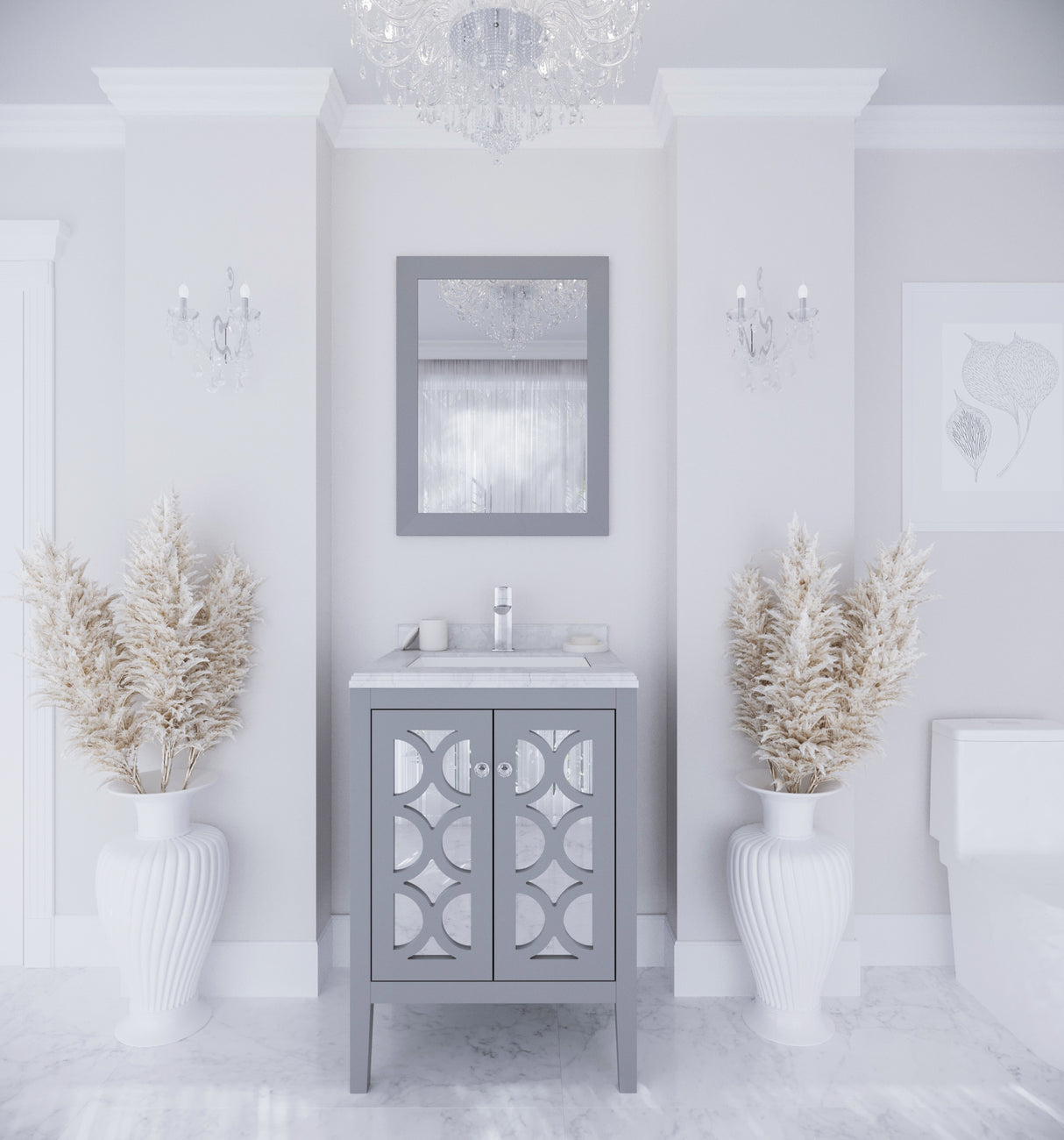 Mediterraneo 24" Grey Bathroom Vanity with White Carrara Marble Countertop Laviva 313MKSH-24G-WC