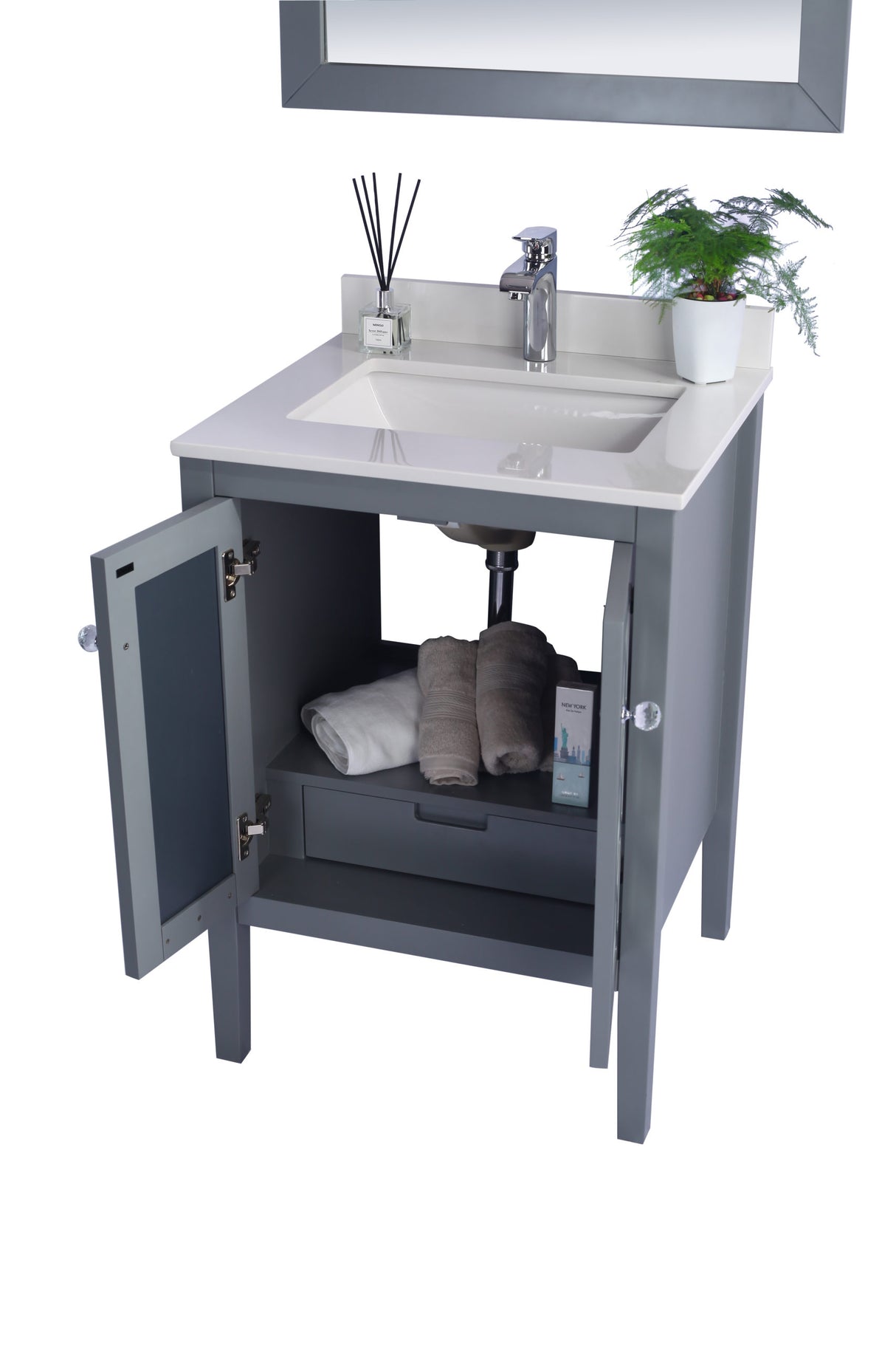 Mediterraneo 24" Grey Bathroom Vanity with White Quartz Countertop Laviva 313MKSH-24G-WQ