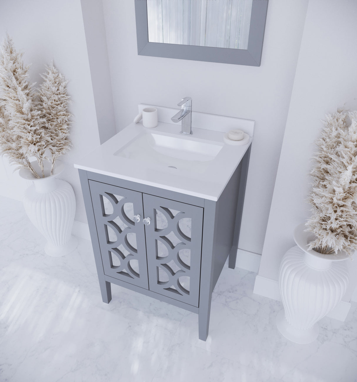 Mediterraneo 24" Grey Bathroom Vanity with White Quartz Countertop Laviva 313MKSH-24G-WQ