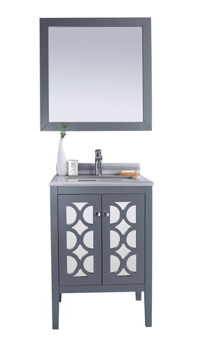 Mediterraneo 24" Grey Bathroom Vanity with White Stripes Marble Countertop Laviva 313MKSH-24G-WS