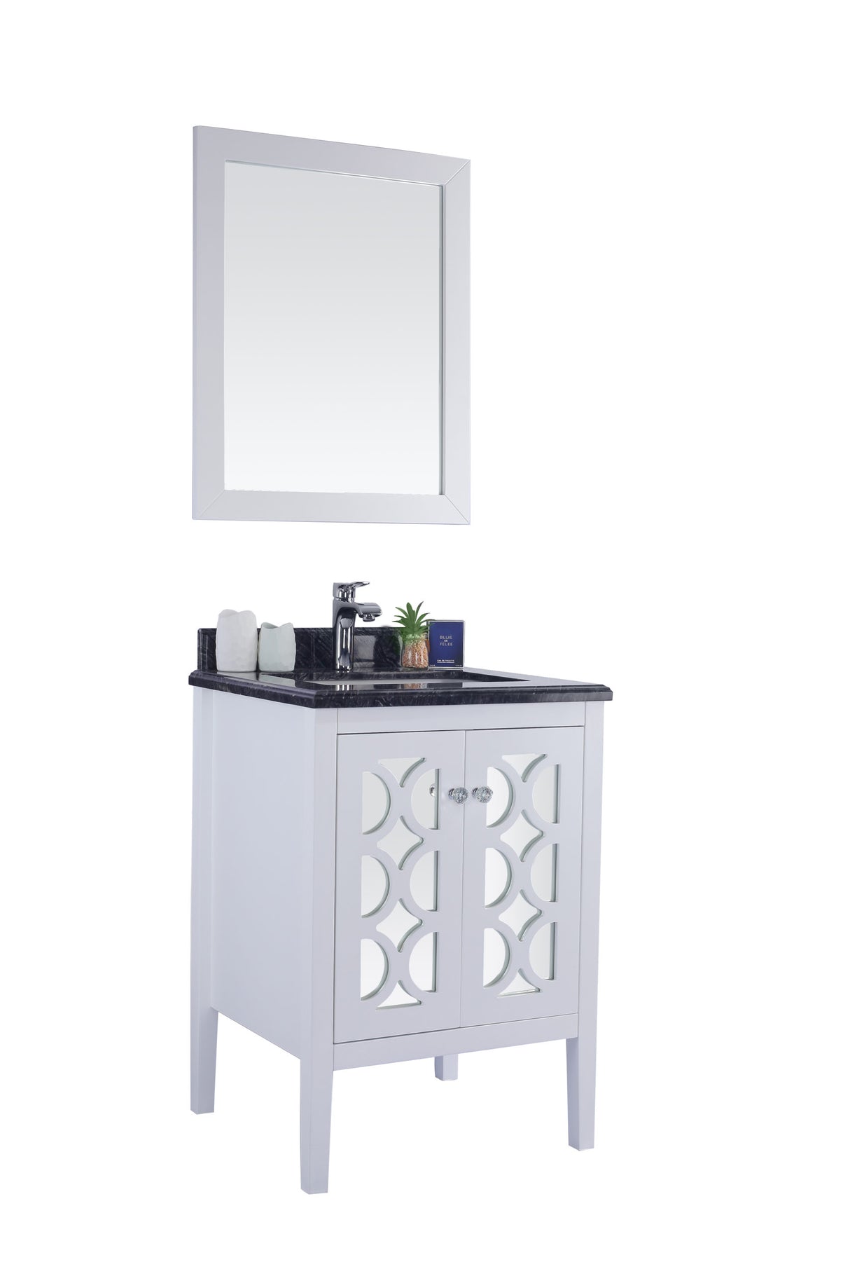 Mediterraneo 24" White Bathroom Vanity with Black Wood Marble Countertop Laviva 313MKSH-24W-BW