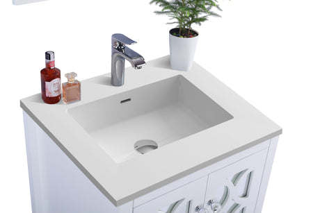 Mediterraneo 24" White Bathroom Vanity with Matte White VIVA Stone Solid Surface Countertop Laviva 313MKSH-24W-MW