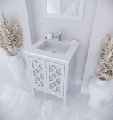 Mediterraneo 24" White Bathroom Vanity with Matte White VIVA Stone Solid Surface Countertop Laviva 313MKSH-24W-MW