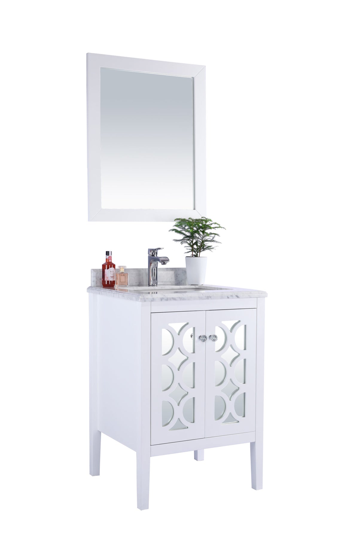 Mediterraneo 24" White Bathroom Vanity with White Carrara Marble Countertop Laviva 313MKSH-24W-WC