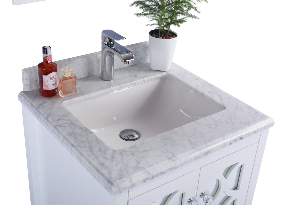 Mediterraneo 24" White Bathroom Vanity with White Carrara Marble Countertop Laviva 313MKSH-24W-WC