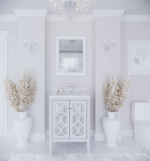 Mediterraneo 24" White Bathroom Vanity with White Quartz Countertop Laviva 313MKSH-24W-WQ