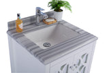 Mediterraneo 24" White Bathroom Vanity with White Stripes Marble Countertop Laviva 313MKSH-24W-WS