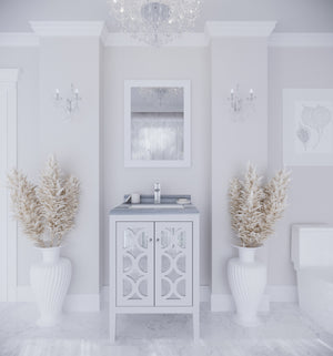 Mediterraneo 24" White Bathroom Vanity with White Stripes Marble Countertop Laviva 313MKSH-24W-WS