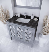 Mediterraneo 36" Grey Bathroom Vanity with Black Wood Marble Countertop Laviva 313MKSH-36G-BW