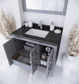 Mediterraneo 36" Grey Bathroom Vanity with Black Wood Marble Countertop Laviva 313MKSH-36G-BW