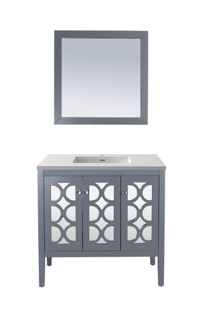 Mediterraneo 36" Grey Bathroom Vanity with Matte White VIVA Stone Solid Surface Countertop Laviva 313MKSH-36G-MW