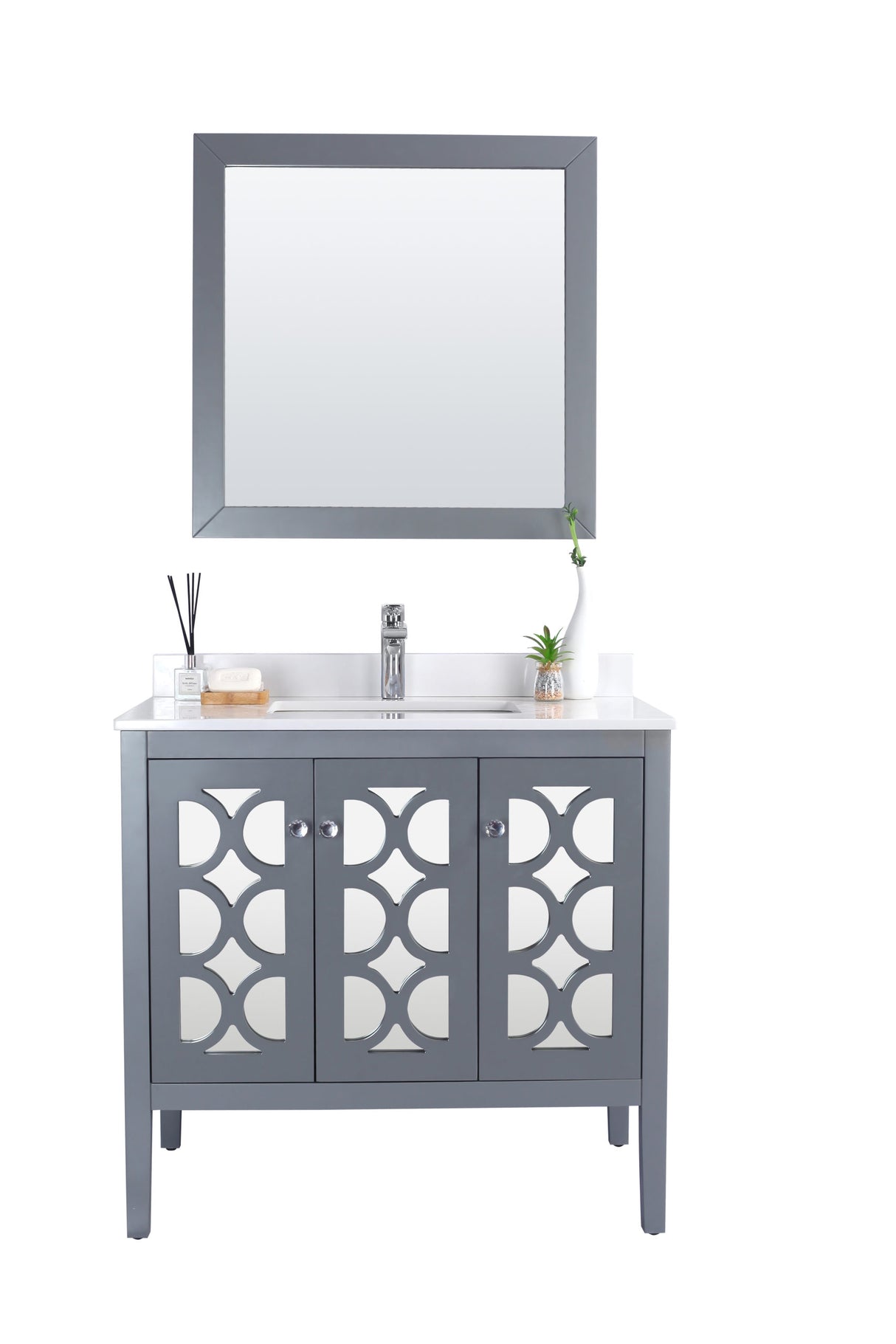 Mediterraneo 36" Grey Bathroom Vanity with White Quartz Countertop Laviva 313MKSH-36G-WQ