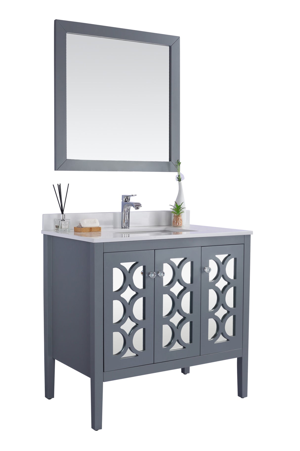 Mediterraneo 36" Grey Bathroom Vanity with White Quartz Countertop Laviva 313MKSH-36G-WQ