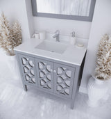 Mediterraneo 36" Grey Bathroom Vanity with White Quartz Countertop Laviva 313MKSH-36G-WQ