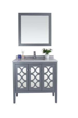 Mediterraneo 36" Grey Bathroom Vanity with White Stripes Marble Countertop Laviva 313MKSH-36G-WS