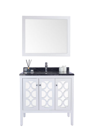 Mediterraneo 36" White Bathroom Vanity with Black Wood Marble Countertop Laviva 313MKSH-36W-BW