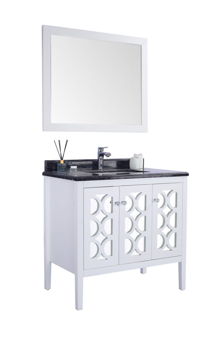 Mediterraneo 36" White Bathroom Vanity with Black Wood Marble Countertop Laviva 313MKSH-36W-BW