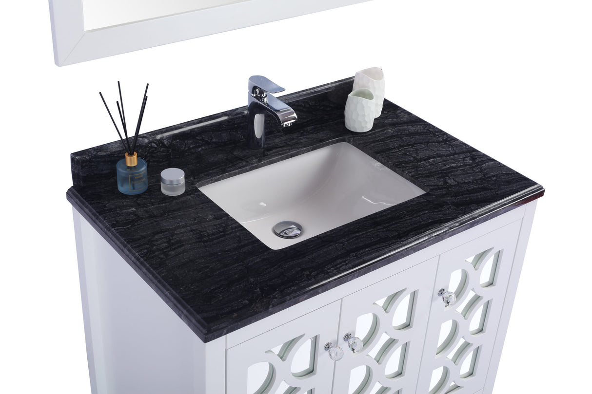 Mediterraneo 36" White Bathroom Vanity with Black Wood Marble Countertop Laviva 313MKSH-36W-BW