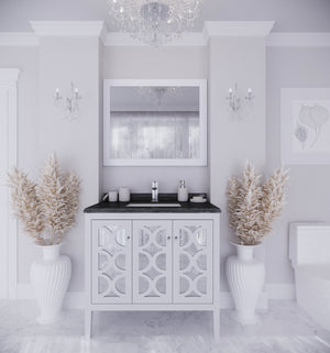 Mediterraneo 36" White Bathroom Vanity with Black Wood Marble Countertop Laviva 313MKSH-36W-BW