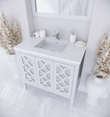 Mediterraneo 36" White Bathroom Vanity with Matte White VIVA Stone Solid Surface Countertop Laviva 313MKSH-36W-MW