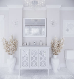 Mediterraneo 36" White Bathroom Vanity with Matte White VIVA Stone Solid Surface Countertop Laviva 313MKSH-36W-MW