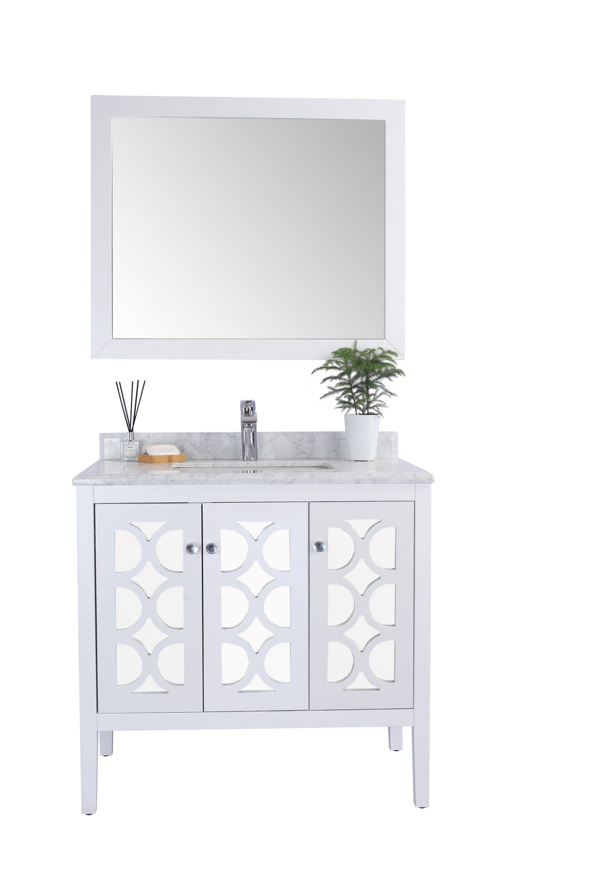 Mediterraneo 36" White Bathroom Vanity with White Carrara Marble Countertop Laviva 313MKSH-36W-WC