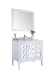 Mediterraneo 36" White Bathroom Vanity with White Carrara Marble Countertop Laviva 313MKSH-36W-WC