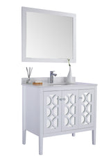 Mediterraneo 36" White Bathroom Vanity with White Quartz Countertop Laviva 313MKSH-36W-WQ