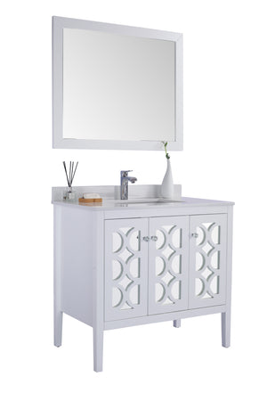 Mediterraneo 36" White Bathroom Vanity with White Quartz Countertop Laviva 313MKSH-36W-WQ