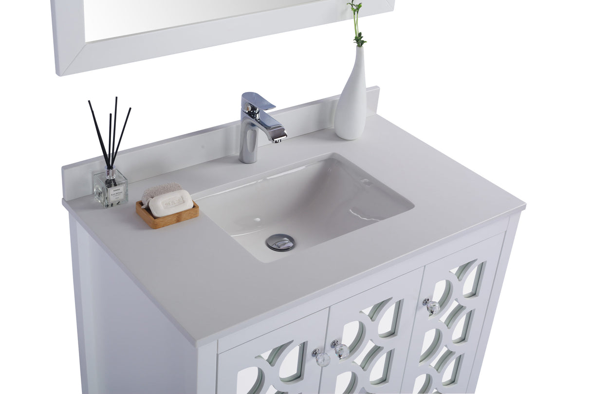 Mediterraneo 36" White Bathroom Vanity with White Quartz Countertop Laviva 313MKSH-36W-WQ