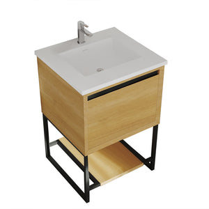 Alto 24" California White Oak Bathroom Vanity with Matte White VIVA Stone Solid Surface Countertop Laviva 313SMR-24CO-MW