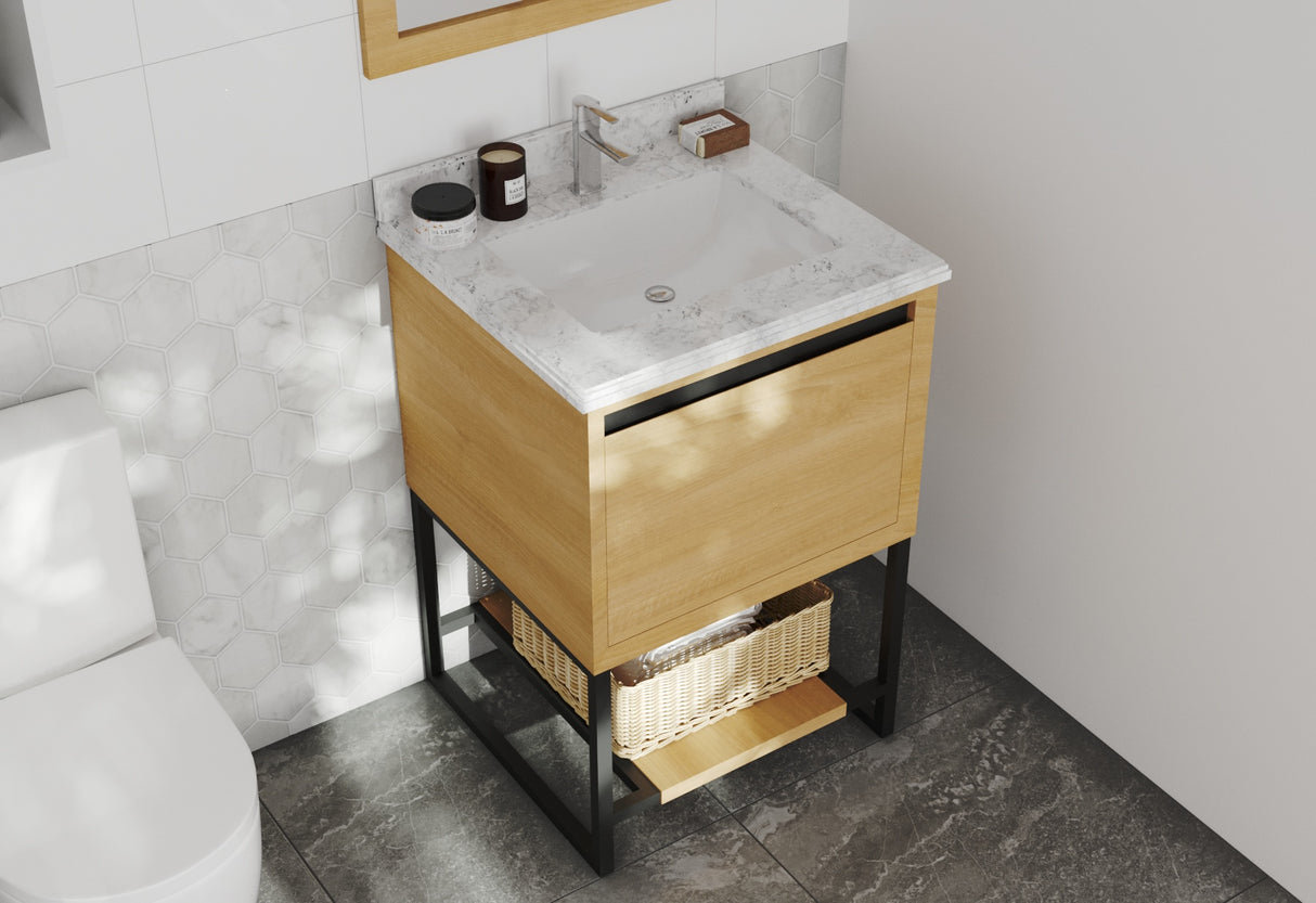 Alto 24" California White Oak Bathroom Vanity with White Carrara Marble Countertop Laviva 313SMR-24CO-WC