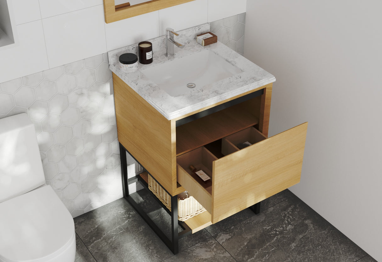 Alto 24" California White Oak Bathroom Vanity with White Carrara Marble Countertop Laviva 313SMR-24CO-WC