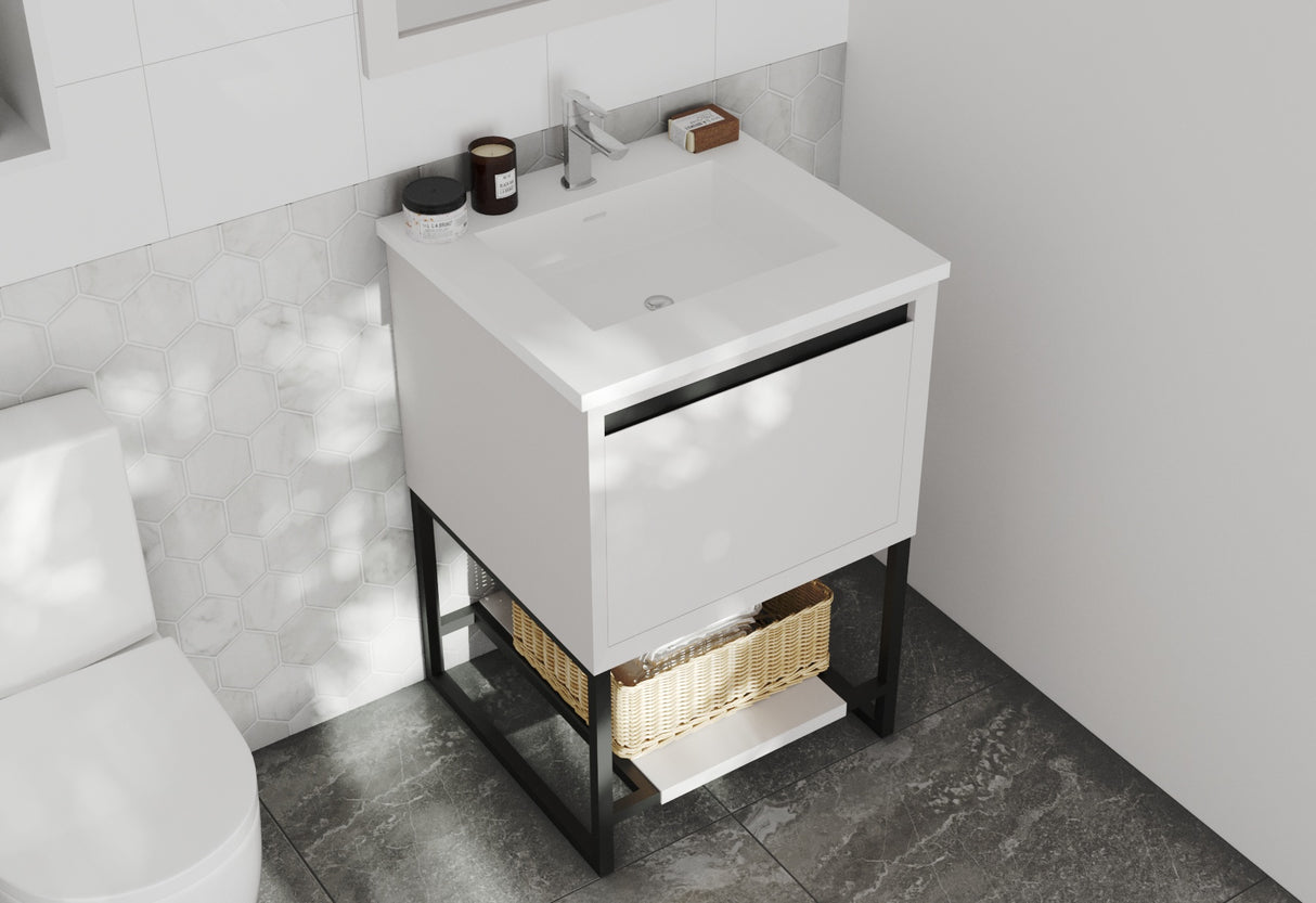 Alto 24" White Bathroom Vanity with Matte White VIVA Stone Solid Surface Countertop Laviva 313SMR-24W-MW