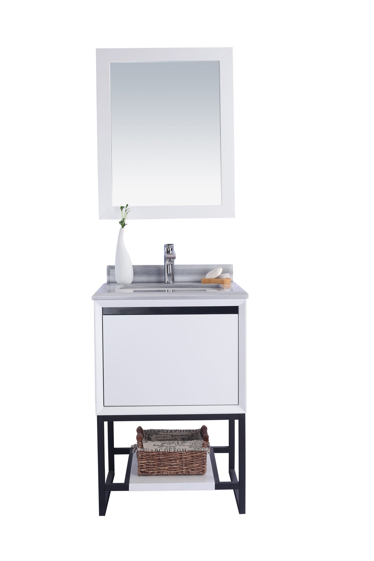 Alto 24" White Bathroom Vanity with White Stripes Marble Countertop Laviva 313SMR-24W-WS