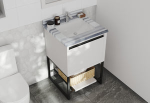 Alto 24" White Bathroom Vanity with White Stripes Marble Countertop Laviva 313SMR-24W-WS