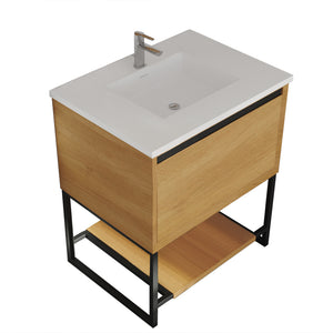 Alto 30" California White Oak Bathroom Vanity with Matte White VIVA Stone Solid Surface Countertop Laviva 313SMR-30CO-MW