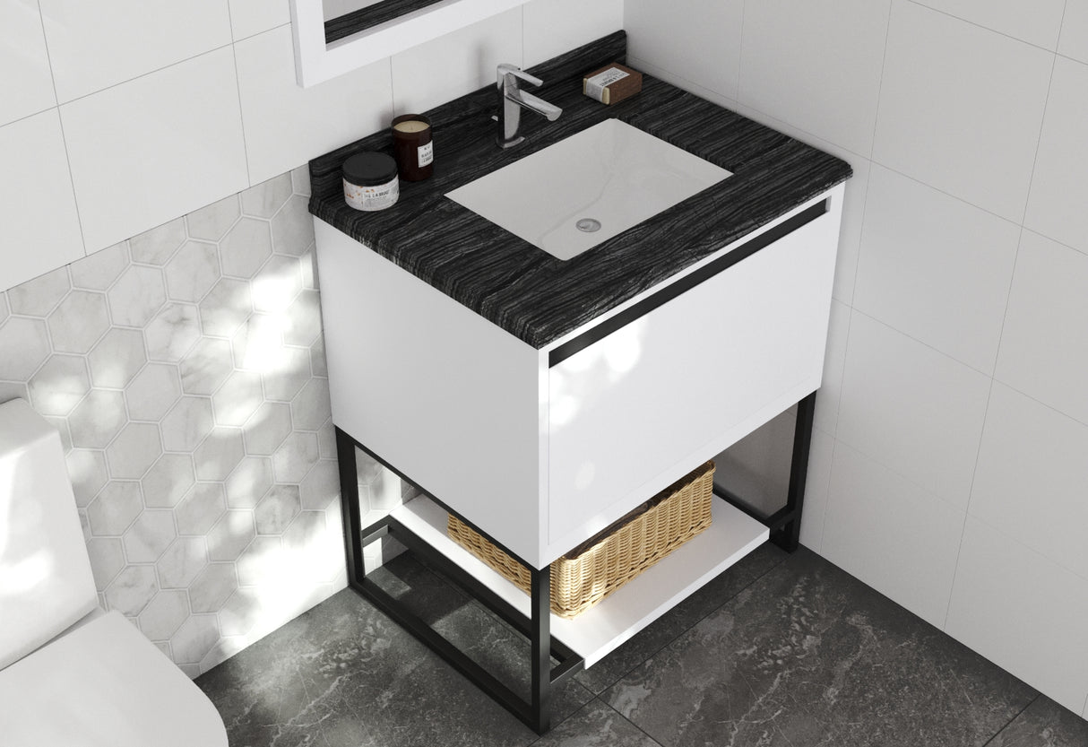 Alto 30" White Bathroom Vanity with Black Wood Marble Countertop Laviva 313SMR-30W-BW