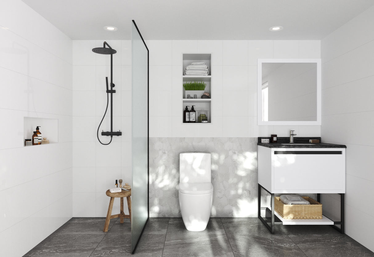 Alto 30" White Bathroom Vanity with Black Wood Marble Countertop Laviva 313SMR-30W-BW