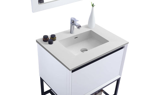 Alto 30" White Bathroom Vanity with Matte White VIVA Stone Solid Surface Countertop Laviva 313SMR-30W-MW